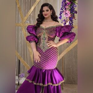 Elegant Purple Off-Shoulder Gown